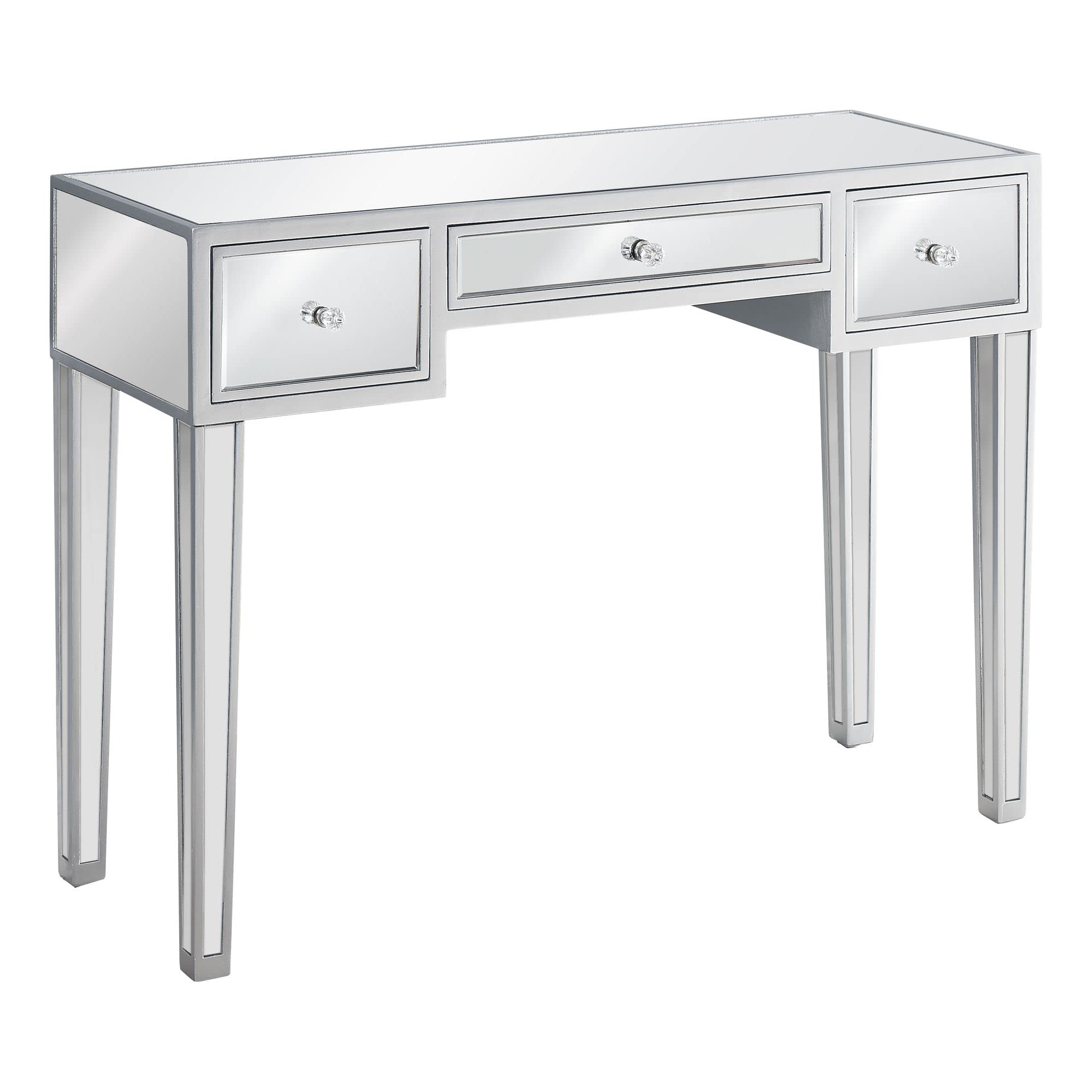 Monarch Specialties 3735 Accent Table, Console, Entryway, Narrow, Sofa, Storage Drawer, Living Room, Bedroom, Grey, Clear, Transitional Table-42 L/Mirror/Silver, 42" L x 15" W x 30.25" H